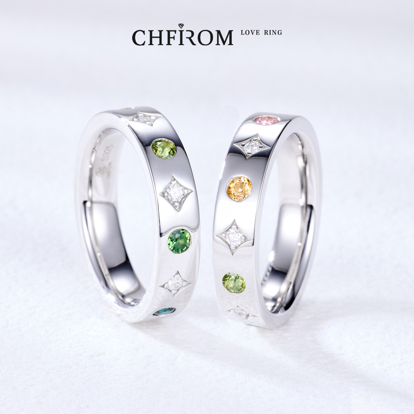 Natural colored tourmaline ring with cultivated diamond S925 sterling silver simple fashionable unisex design men and women's ring