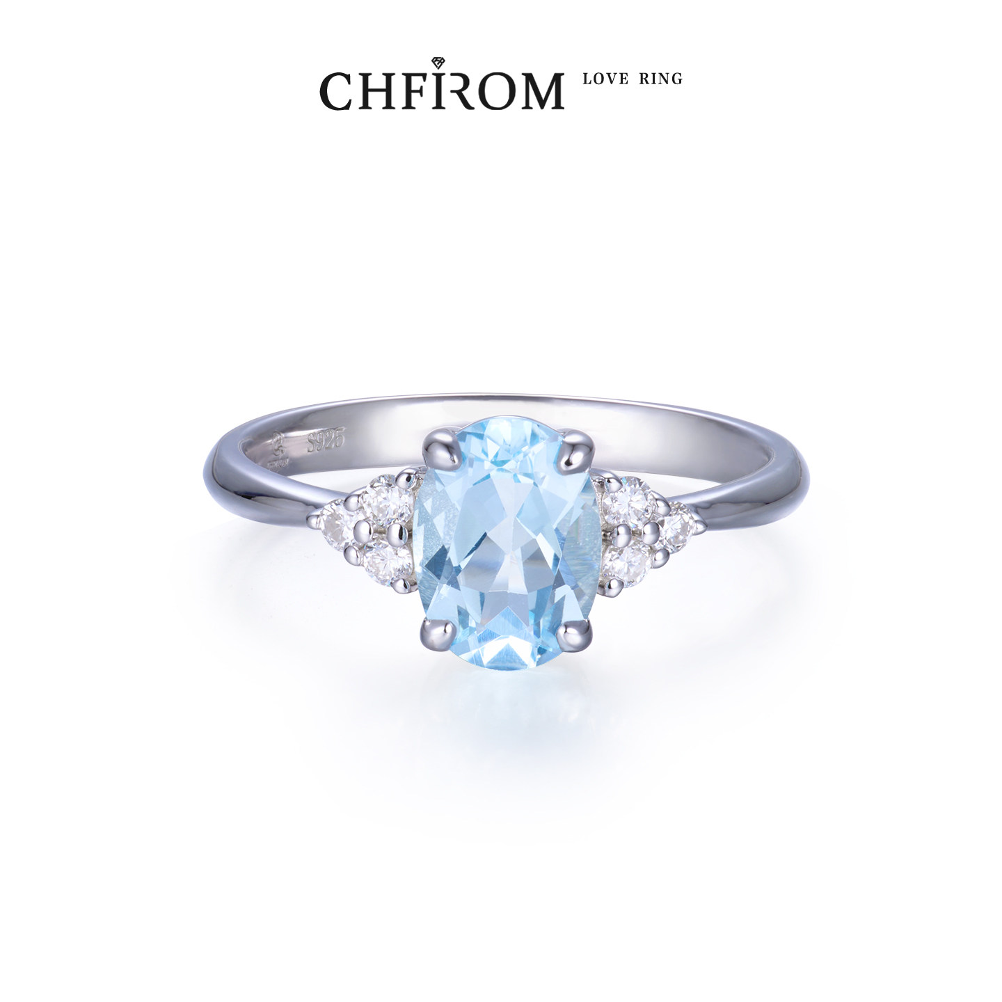Natural aquamarine, glue-free, dye-free cultured diamond S925 silver plated 18k gold jewelry-grade jewelry ring