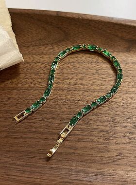 复古轻奢祖母绿锆石手链女新款