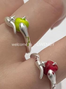 蛇蛇平安苹果情侣闺蜜开口戒指