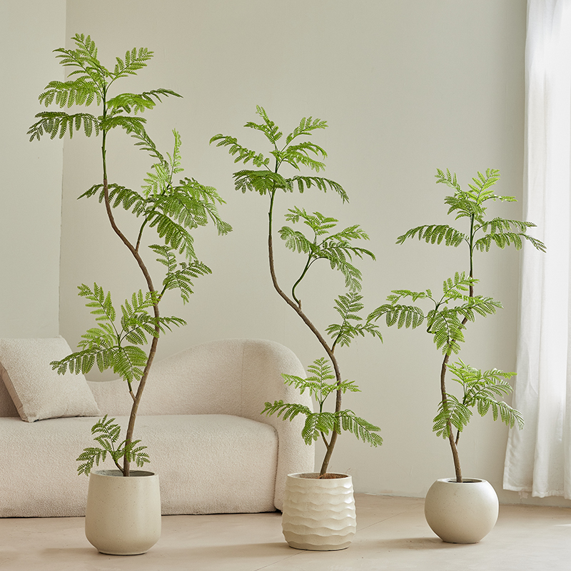 仿真绿植蓝花楹高端轻奢盆栽仿生植物室内客厅奶油风装饰摆件假树 - 图2