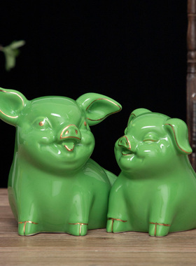 陶瓷猪摆件可爱小猪车载摆设