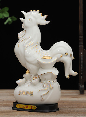 默临陶瓷十二生肖金鸡风水摆件
