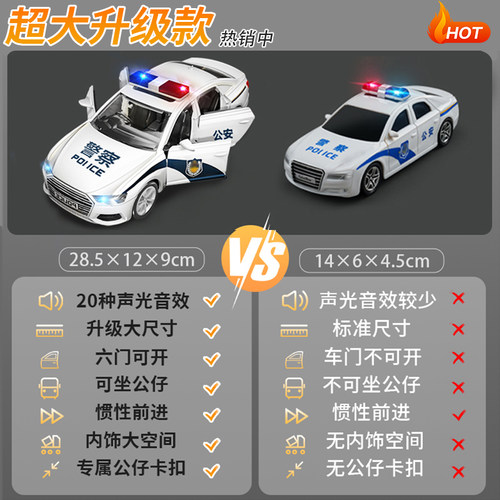 超大号儿童警车玩具小汽车110公安特警救护车合金模型3岁男孩警察 - 图1
