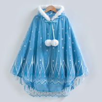 Girls autumn winter thickened windproof warm cloak baby Aisha Princess Leias Christmas performance dress up with a cloak