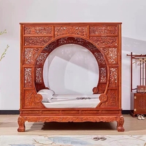 Moon Cave Shelf Bed Flowers Birds Purple Sandalwood Imitation Vintage Solid Wood Double step bed sculptures one thousand workout steps bed plum blossoms