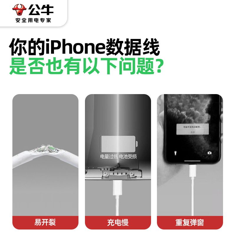 公牛mfi认证适用iPhone14专用苹果充电线12苹果11Pro13IPAD平板2米8xr plus7防折断usb车载快充电器数据线