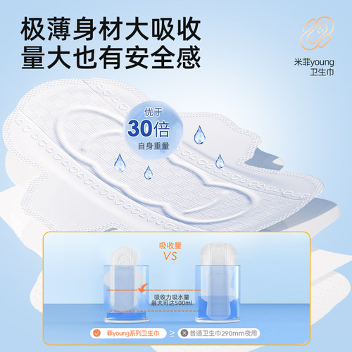 米菲超薄卫生巾日夜组合装纯棉透气少女姨妈巾国货官方正品旗舰店 - 图3