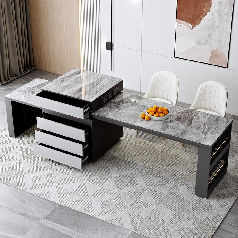 岩板岛台餐桌一体家用轻奢现代可伸缩移动拉伸多功能客厅厨房岛台 - 图1