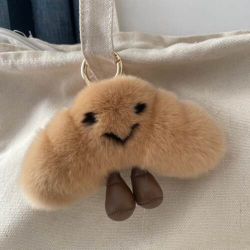 【可爱牛角包】真獭兔毛包包挂饰汽车钥匙扣挂件毛绒包包挂件礼物-图3