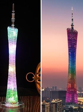 发光底座广州塔小蛮腰东方明珠塔小摆件微缩建筑模型创意生日礼物