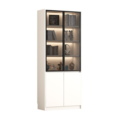 嗨佩小匠书柜带柜门实木储物柜一体靠墙书架高档定制客厅带玻璃门 - 图3