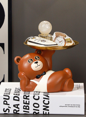 布莱熊入户进门玄关钥匙收纳摆件电子时钟装饰品软装高级感置物架