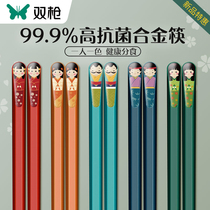 Double-gun alloy chopsticks for home One person chopsticks not mouldy upscale high temperature resistant without deformation Chinese style cartoon chopsticks