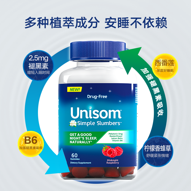 unisom褪黑素失眠睡眠糖入睡片软糖 sanofi赛诺菲海外褪黑素/松果体素