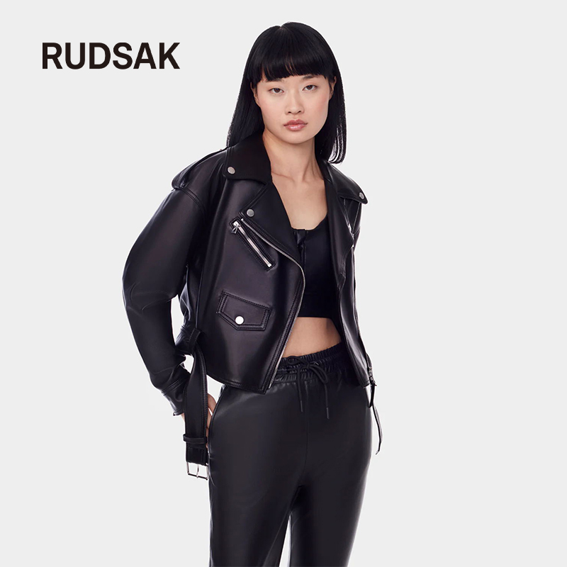 RUDSAK女士皮革真皮机车夹克