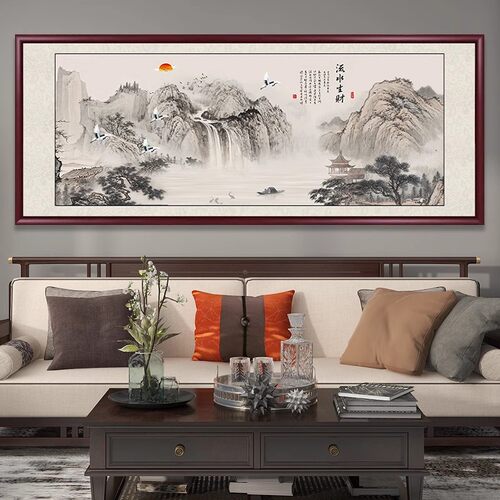 宝地福居山水画客厅挂画国画办公室风景画沙发背景墙装饰画靠山图 - 图1
