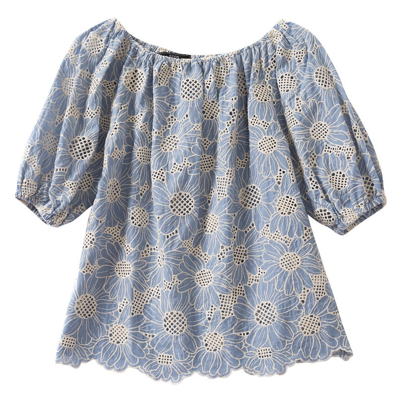 欧至雅韩式瑞丽通勤天蓝色露肩套衫 szozya欧至雅蕾丝衫/雪纺衫