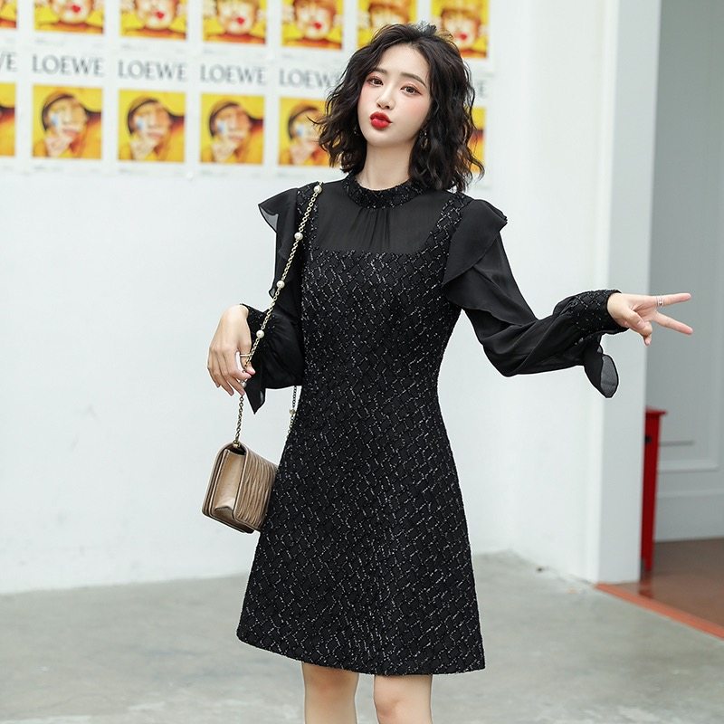 赫本风连衣裙2020新款黑色小黑裙子 从度连衣裙