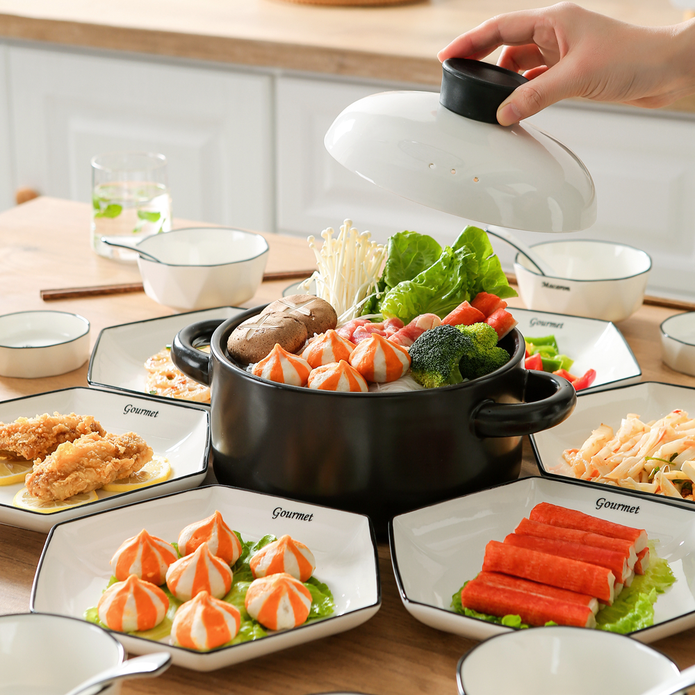 陶瓷拼盘餐具组合套装六角盘子菜盘家用轻奢碗碟家庭年夜饭聚餐盘