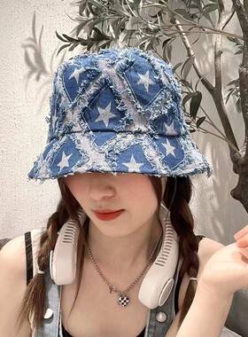 渔夫帽子毛边牛仔显脸小日系春夏