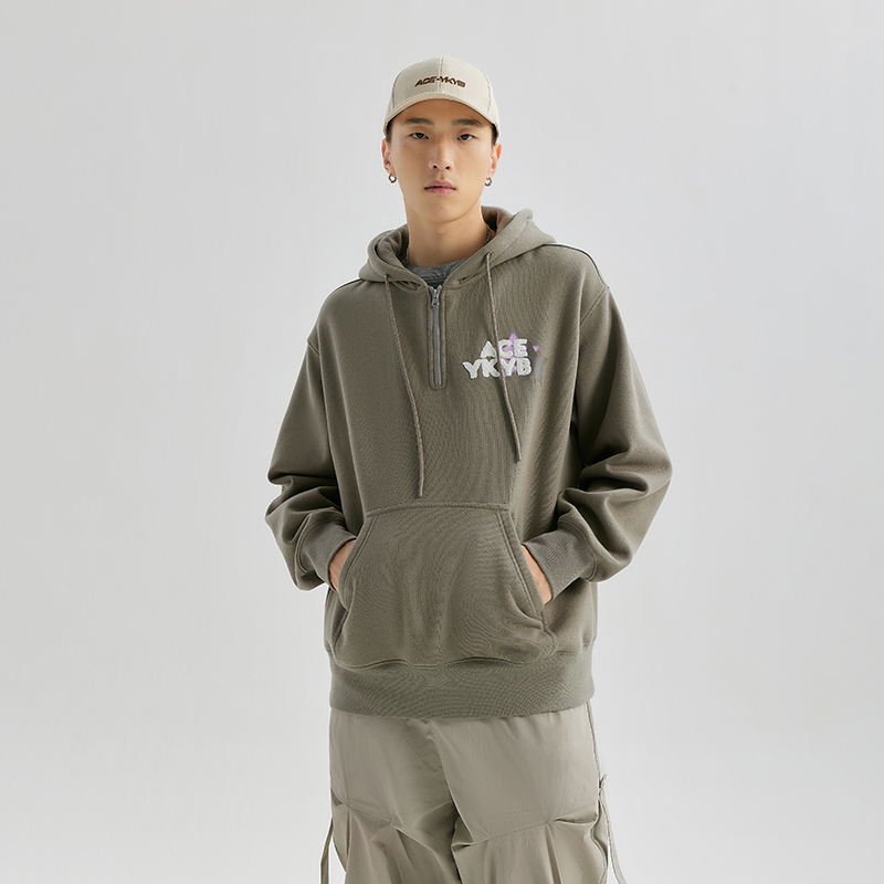 YKYB黄子韬冬连帽卫衣加绒潮拉链外套星星刺绣重磅落肩宽松帽衫 - 图0