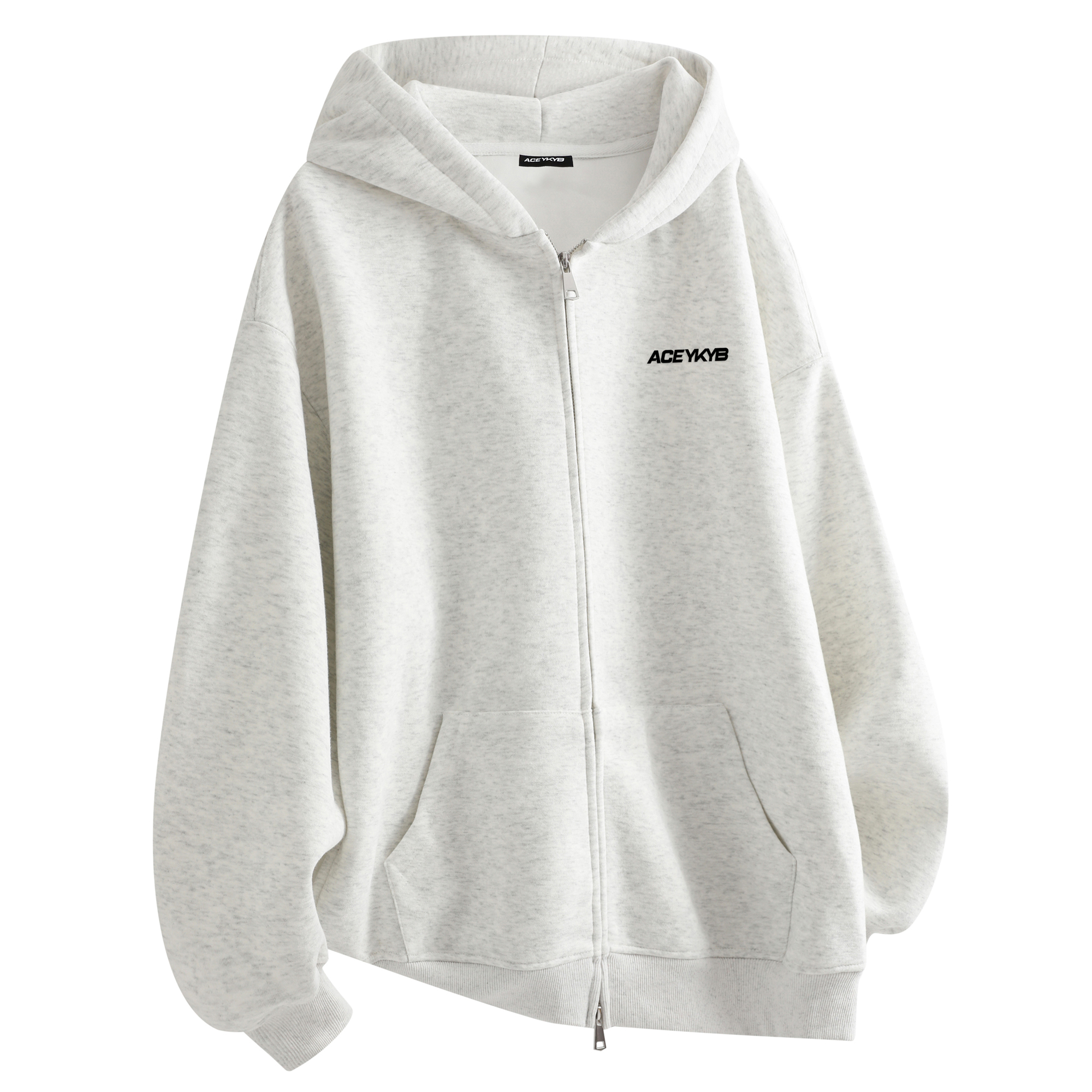 YKYB黄子韬 灰色卫衣基础百搭拉链连帽加绒男女同款开衫外套秋冬 - 图2