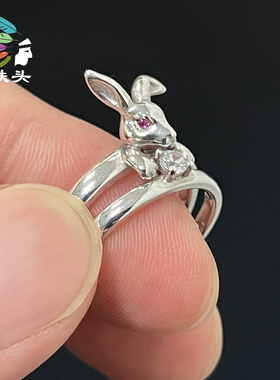 纯银925小兔子对戒二合一