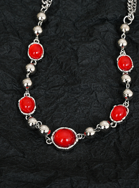 原创设计血红色串珠项链锁骨链