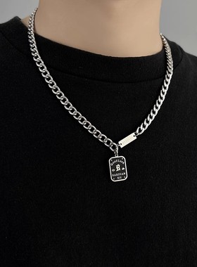 好运铭牌钛钢项链男锁骨链女嘻哈