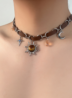 美拉德棕色炽烈太阳星芒项链