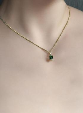 祖母绿色锁骨链精致项链男女