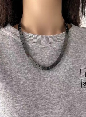 黑胆石钛钢项链男款潮ins