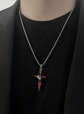 原创设计黑色红色环绕十字架项链