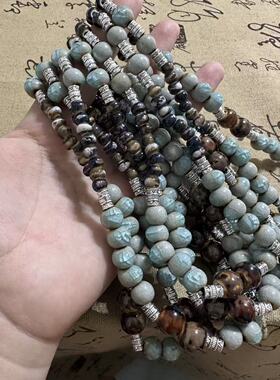 原创冰裂蓝光新中式双层陶瓷手串