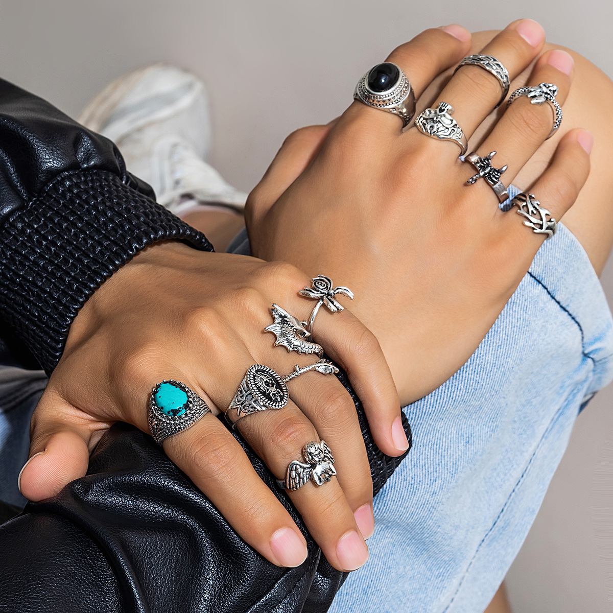 European and American pleated metal men's ring high-end hip-hop