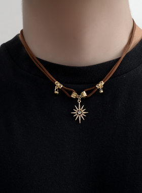 美拉德太阳花皮绳项链复古颈链