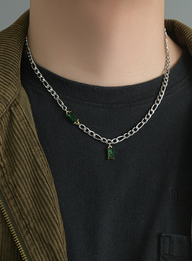 高级感小众绿色拼接潮酷项链男