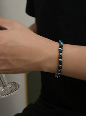原创设计蓝色串珠手链男款轻奢