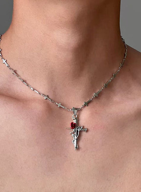 十字架藤蔓玫瑰项链高级感