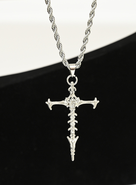 Vintage古着骸骨十字架项链男女
