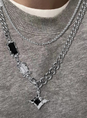 芒星双层项链男款潮毛衣链