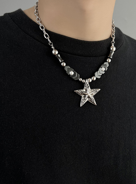 重工钉珠星星钛钢项链男潮
