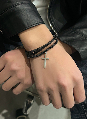 多层编织十字架街头嘻哈手链