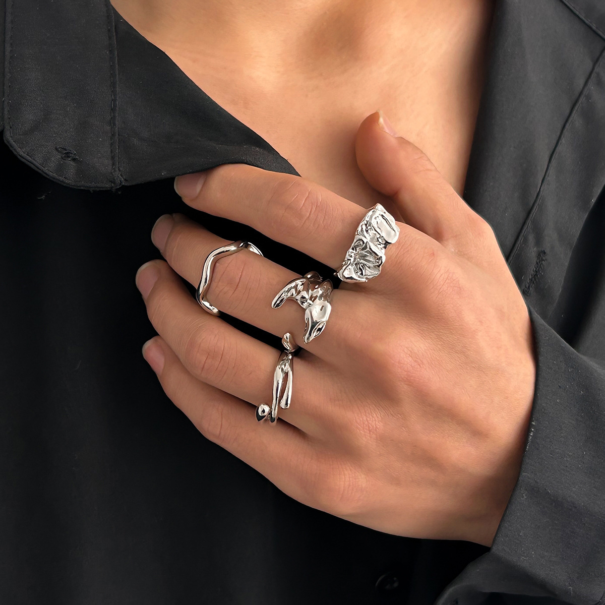 European and American pleated metal men's ring high-end hip-hop