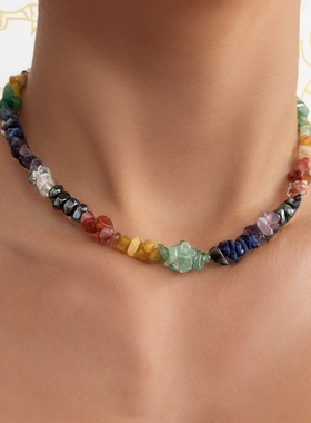 天然石彩色项链男款高级感小众