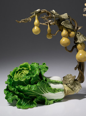 福禄百财铜摆件铜师傅黄铜白菜