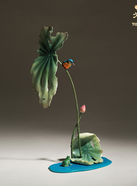 铜师傅《夏韵》客厅桌面荷花翠鸟