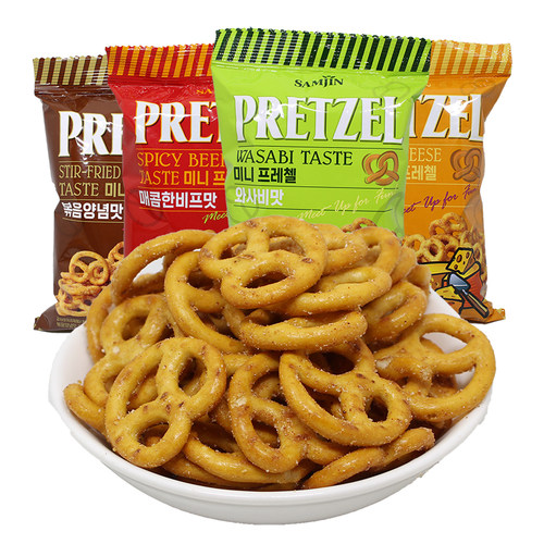 韩国进口Samjin三进蝴蝶形酥脆饼干圈芥末味芝士味海鲜味零食品 - 图3