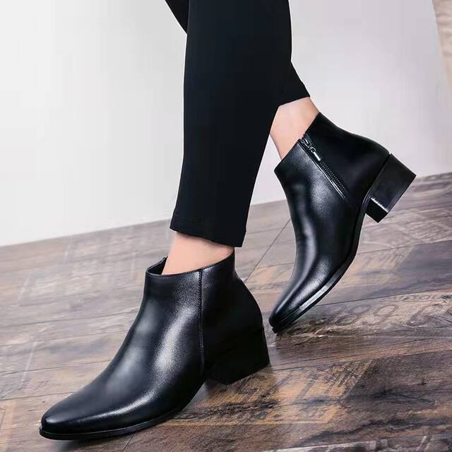 Pointed toe short boots for men zipper short boots high top martin boots